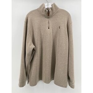 Polo Ralph Lauren Mens XL Quarter Zip Pullover Sweater Tan Heather Pony Logo